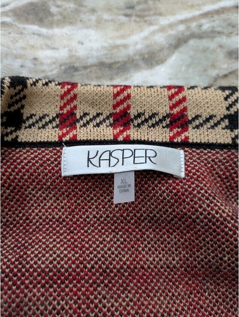 Kasper XL Blazer | NWOT | Tan • Black • Red | Gold Accent Buttons